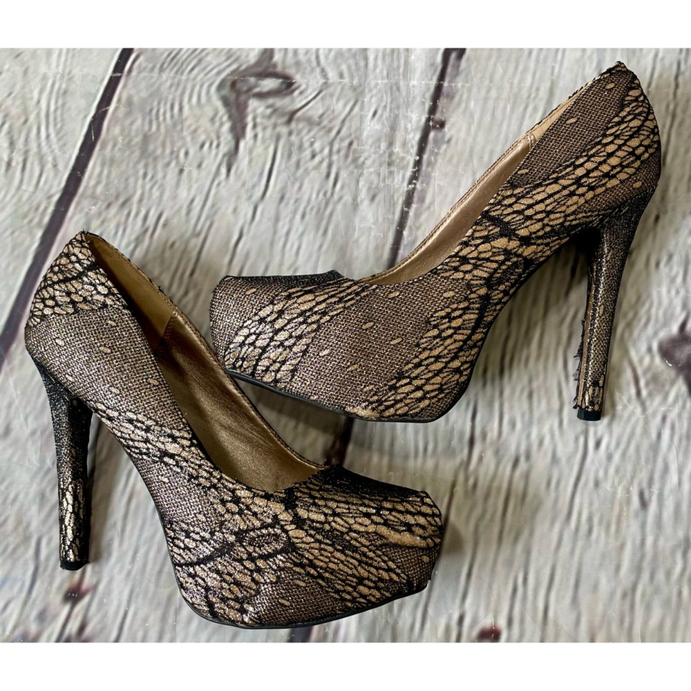 Charlotte Russe Gold Sparkle Fishnet Heels